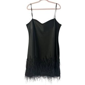Black Feather Trim Slip Dress
